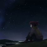  artist_request city_lights copyright_request landscape long_sleeves night peaceful scarf scenery sky solo star_(sky) starry_sky 
