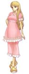  alternate_costume ar_tonelico ar_tonelico_ii blonde_hair chroche_latel_pastalie frills gergo hand_on_hip long_hair nagi_ryou official_art pajamas purple_eyes simple_background slippers solo 