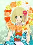  aine_(haibane) ao_no_exorcist bad_id bad_pixiv_id blonde_hair blush flower green_eyes hair_flower hair_ornament highres japanese_clothes kimono moriyama_shiemi short_hair smile solo wreath 