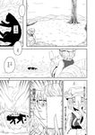  animal_ears carcass cat chen chen_(cat) comic forest fox_tail greyscale hat magic monochrome multiple_tails nature ofuda tail touhou translated yakumo_ran yokochou 