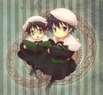  ao_no_exorcist ascot black_hair blue_eyes book brothers capelet crossdressing glasses habit hat kuro_(pixiv213382) multiple_boys okumura_rin okumura_yukio open_mouth siblings 