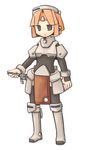 7010 android armor boots brown_eyes hat orange_hair robot short_hair sword weapon 