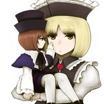  blonde_hair bob_cut brown_hair crossover doll green_eyes hat lunasa_prismriver multiple_girls pantyhose renku rozen_maiden short_hair souseiseki touhou upper_body white_legwear yellow_eyes 