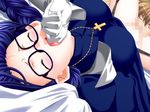  censored eyes_closed garters lying megane necklace nun on_back oppai spread_legs tagme 