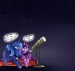  cute daww duo equine female feral friendship_is_magic horn horse mammal my_little_pony night pony princess_luna_(mlp) stars telescope twilight_sparkle_(mlp) unicorn unknown_artist winged_unicorn wings 