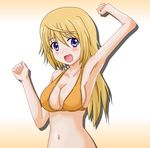  armpits arms_up bikini blonde_hair charlotte_dunois infinite_stratos long_hair purple_eyes solo swimsuit takumi_(rozen_garten) 