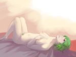  breasts breasts_apart colored_pubic_hair green_hair kazami_yuuka knees_together_feet_apart leg_lift lying magical_ondine medium_breasts nipples nude on_back pubic_hair red_eyes short_hair solo touhou 