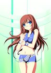  blue_eyes brown_hair ka2 long_hair lumia_waber midriff phantasy_star_portable phantasy_star_portable_2 solo spats tank_top wristband 