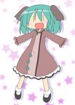 animal_ears bad_id bad_pixiv_id chibi dress green_hair kasodani_kyouko miyako_hito open_mouth outstretched_arms short_hair smile solo spread_arms standing touhou |_| 