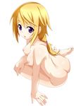  absurdres ass blonde_hair blush breasts charlotte_dunois erect_nipples eyebrows eyebrows_visible_through_hair feet female highres infinite_stratos legs long_hair looking_at_viewer nipples nude nude_filter photoshop purple_eyes simple_background small_breasts soles solo thighs toes white_background 