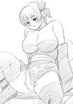 1girl :p ayane ayane_(doa) blush breasts cleavage dead_or_alive female highres hikawadou large_breasts legs monochrome naughty_face panties sitting sketch solo spread_legs tecmo thighs tongue tongue_out underwear 