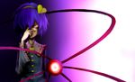  am24 bad_id bad_pixiv_id blue_hair eyeball glowing glowing_eyes hair_ornament hair_over_one_eye hairband heart highres komeiji_satori red_eyes short_hair solo third_eye touhou upper_body 