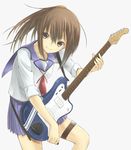  angel_beats! brown_eyes brown_hair chirosuke_(nameless) guitar hisako_(angel_beats!) instrument long_hair ponytail school_uniform serafuku shinda_sekai_sensen_uniform sleeves_rolled_up solo 