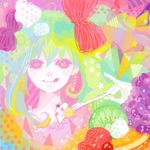  artist_request copyright_request drawr dress earrings food fruit grapes green_hair jewelry kiwifruit nail_polish pink_eyes ribbon solo 