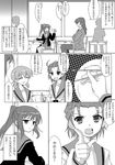  3girls artist_request bow chopsticks comic dress genderswap genderswap_(ftm) genderswap_(mtf) greyscale kita_high_school_uniform kunikida_(female) kyon kyonko monochrome multiple_girls plait plate sailor_dress school_uniform speech_bubble suzumiya_haruhi suzumiya_haruhi_no_yuuutsu suzumiya_haruhiko sweatdrop taniguchi_(female) translation_request 