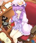  bad_id bad_pixiv_id bare_legs book breasts chair character_doll crescent finger_to_mouth ginji74 hat highres kirisame_marisa large_breasts long_hair messy_room mystia_lorelei mystia_lorelei_(bird) patchouli_knowledge pocket_watch purple_eyes purple_hair sitting solo touhou very_long_hair watch 
