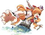  angry bow chain face fangs foreshortening hair_bow hands hitsuji_bako horn_ribbon horns ibuki_suika open_mouth orange_hair outstretched_arms ribbon solo touhou yellow_eyes 