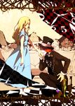  1girl alice_(wonderland) alice_in_wonderland alice_in_wonderland_(2010_film) alice_kingsleigh bad_id bad_pixiv_id blonde_hair dress flower hat highres long_hair mad_hatter nail_polish orange_hair sinba_(ying-hua) tarrant_hightopp top_hat 