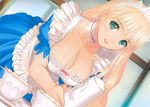  big_breasts blond_hair blonde_hair breasts clalaclan_philias cleavage coffee green_eyes large_breasts maid service taka_tony tanaka_takayuki 