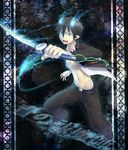  ao_no_exorcist black_hair blue_eyes blue_fire fire flame flaming_sword male_focus md5_mismatch mossari_poteto okumura_rin open_clothes open_mouth open_shirt pointy_ears school_uniform shirt smile solo sword tail tail-tip_fire weapon 