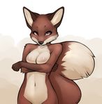  anthro breasts canine cute eelyak female fox mammal nipples nude plain_background purple_eyes shy solo topless white_background 