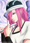  black_eyes brown_eyes flute hat holding instrument kei-suwabe naruto naruto_(series) pink_hair purple_rope rope shimenawa solo tayuya 