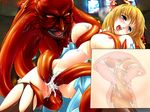  ahegao anal areolae bare_shoulders blonde breast_squeeze breasts consensual_tentacle_sex cross_section deep_penetration demon double_penetration double_vaginal fuji-dokoro impregnation internal_cumshot large_breasts large_insertion midriff monster multiple_insertions navel nipples open_mouth oppai raep restrained stomach_bulge tentacles thighhighs tongue torn_clothes x-ray 