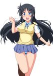  akiyama_mio black_hair blue_eyes cameltoe k-on! kuri_youkan long_hair panties pantyshot school_uniform solo striped striped_panties underwear 