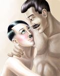  adolf_hitler artist_request bara blue_eyes blush brown_eyes facial_hair joseph_stalin male_focus multiple_boys mustache nude real_life real_life_insert what yaoi 