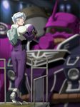  1boy angelo_sauper blurry boxy depth_of_field field_of_view geara_zulu gundam gundam_unicorn headwear_removed helmet helmet_removed male male_focus mecha pilot_suit pixiv_manga_sample purple_eyes rozen_zulu short_hair silver_hair solo 