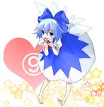  1girl barefoot bow cirno feet heart miya_(tsumazukanai) ribbon solo touhou wings 