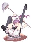  bad_id bad_pixiv_id broom closed_eyes falling full_body long_hair maid maid_headdress original purple_hair shindou_kamichi shoe_dangle shoe_loss shoes simple_background slipping solo thighhighs twintails 