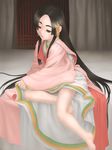  1girl bare_legs barefoot black_hair feet long_hair solo wafuku xiin youin_senka 