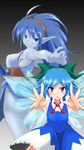  armpits bad_id bad_pixiv_id blue_eyes blue_hair blue_skin bow celsius_(tales) cirno crossover dress headband multiple_girls panties pointy_ears power_connection tales_of_(series) tales_of_eternia touhou underwear youhei_(testament) 