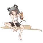  animal_ears bare_shoulders barefoot blonde_hair blush chibi daruia_(sabitare) dress feet grey_hair hair_ornament holding minigirl mouse_ears mouse_tail multiple_girls nazrin o_o red_eyes short_hair shorts tail tank_top toramaru_shou touhou 