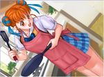  apron casual_romance_club frying_pan houkago_ren-ai_club orange_eyes orange_hair school_uniform spatula 