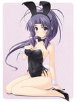  animal_ears bare_legs bare_shoulders blush bunny_ears bunny_girl bunny_tail bunnysuit hair_ribbon hairband haruka_(sister_princess) high_heels long_hair masakichi_(crossroad) purple_eyes purple_hair ribbon shoes sister_princess sitting solo tail twintails wariza 