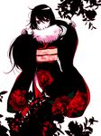  action73 black_hair female flower japanese_clothes kaibutsu_oujo kamura_reiri long_hair plant red_eyes solo white_background 