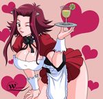  apron breasts brown_eyes choker cleavage corset heart highres huge_breasts izayoi_aki legs maid miniskirt one_eye_closed red_hair ribbon skirt solo thighs vector_trace wslasher yuu-gi-ou yuu-gi-ou_5d's 