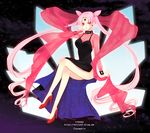 2011 bad_id bad_pixiv_id bishoujo_senshi_sailor_moon black_lady chibi_usa crescent crossed_legs dated double_bun dress facial_mark forehead_mark hobak long_hair older pink_hair red_eyes side_slit sitting solo twintails very_long_hair 