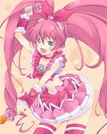  :d blue_eyes bow braid brooch choker cure_melody curly_hair dress earrings eyelashes frills hair_ribbon hairband happy heart houjou_hibiki jewelry kannagi_kaname long_hair magical_girl midriff miracle_belltier musical_note navel open_mouth pink_bow pink_choker pink_hair pink_legwear precure ribbon smile solo suite_precure thighhighs twintails wand zettai_ryouiki 