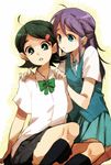  bad_id bad_pixiv_id blue_eyes chanko_neru green_eyes green_hair half_updo inazuma_eleven inazuma_eleven_(series) kino_aki kneehighs kudou_fuyuka multiple_girls purple_hair school_uniform 