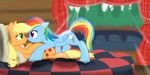  bed blonde_hair blue_fur cute cutie_mark duo equine female feral friendship_is_magic fur green_eyes hair horse lesbian mammal multi-colored_hair my_little_pony pegasus pink_eyes pony rainbow_dash_(mlp) rainbow_hair sarcastic wings 