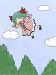  animal_ears chibi closed_eyes cloud day dress ear_wiggle flying green_hair kasodani_kyouko nimu_(siroirousagi) open_mouth outstretched_arms short_hair sky smile solo spread_arms touhou 