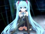  aqua_eyes aqua_hair grune_(artist) hatsune_miku photoshop thighhighs twintails vocaloid 