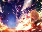  bellflower blonde_hair bow cloud dress flower hair_bow medicine_melancholy mito_(calcomer) mountain red_dress sky solo sunset touhou 