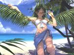  barefoot beach bikini black_hair feet grey_eyes megane mizugi navel palm_tree sky tagme towel wallpaper 