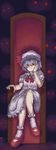  blue_hair crossed_legs hat mismi red_eyes remilia_scarlet short_hair sitting touhou 