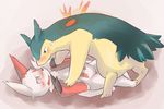  anthro badger blush duo female feral fire hindpaw lying nintendo paws plain_background pok&#233;mon pok&eacute;mon push pussy tears typhlosion video_games white_background wolverine zangoose 