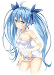  ahoge alternate_hairstyle antenna_hair bare_legs bare_shoulders blue_eyes blue_hair cropped_legs denpa_onna_to_seishun_otoko long_hair off_shoulder one-piece_swimsuit open_mouth rozen5 school_swimsuit school_swimsuit_flap solo swimsuit touwa_erio twintails undressing white_school_swimsuit white_swimsuit 